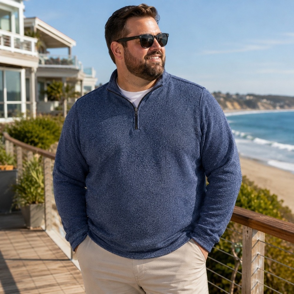 Gap Men's XXL Blue Sweater Marled Knit Fisherman Coastal Minimalist Preppy Cozy
